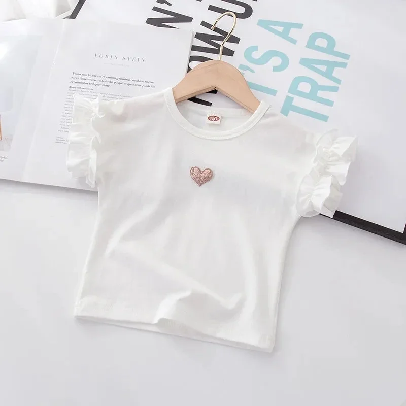 Baby Girls Short Sleeved T-Shirt 2024 Summer Kids Top Tees Love Heart Shirts Toddler Pullover Children\'s Clothing Princess