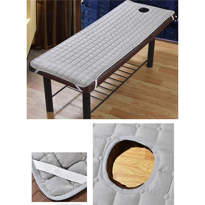 ABFU-2X ผ้าคลุมที่นอนสำหรับเตียงนวดพร้อมรู, แผ่นรองร้านเสริมสวย, เบาะกันลื่น 185X70 ซม. แผ่นรองเตียงสีเทา ความหนา 2 มม.