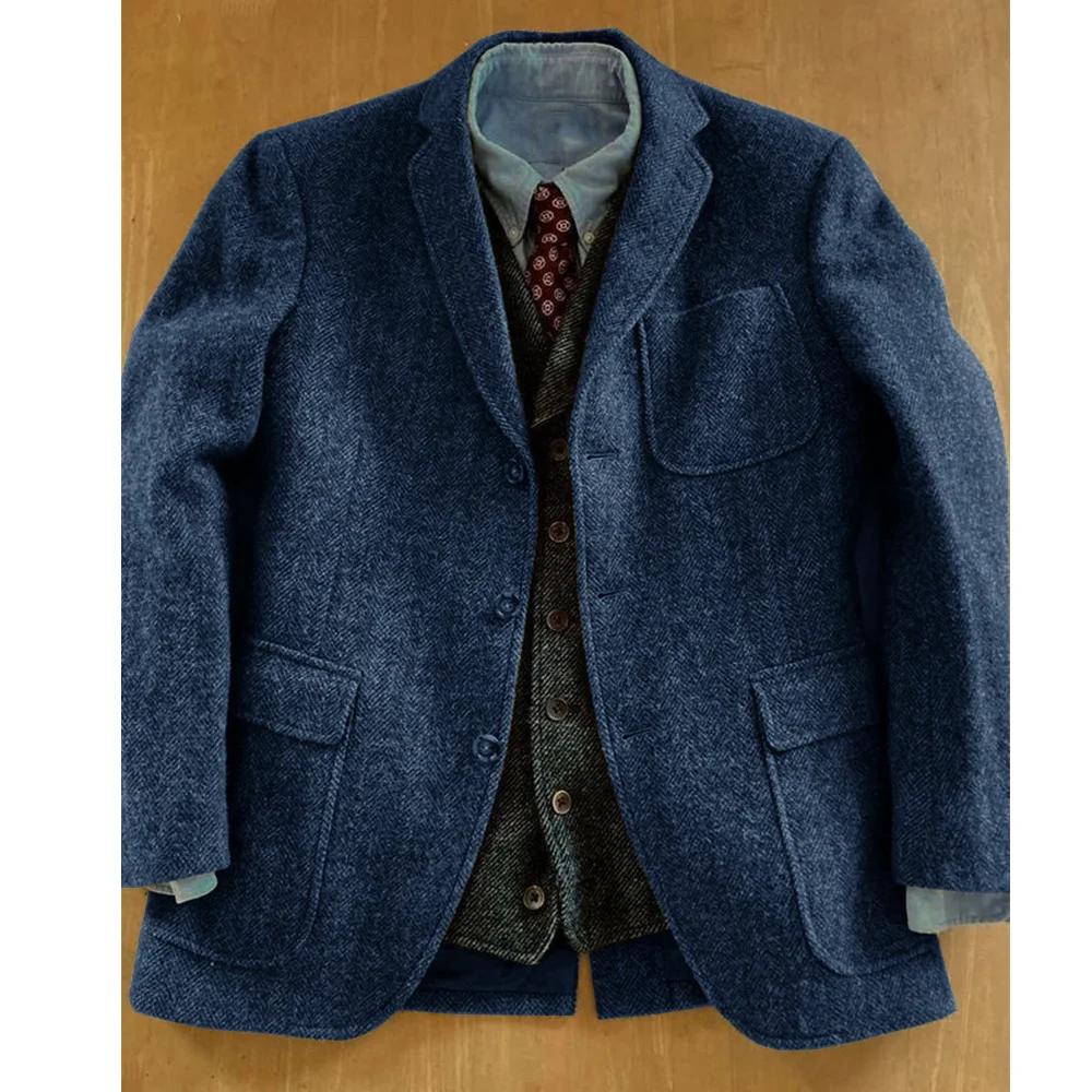 

Vintage Men's Blazer Herringbone Tweed Jacket Autumn Winter Thick New Formal Business Shopping Daily England Style Sport Coats