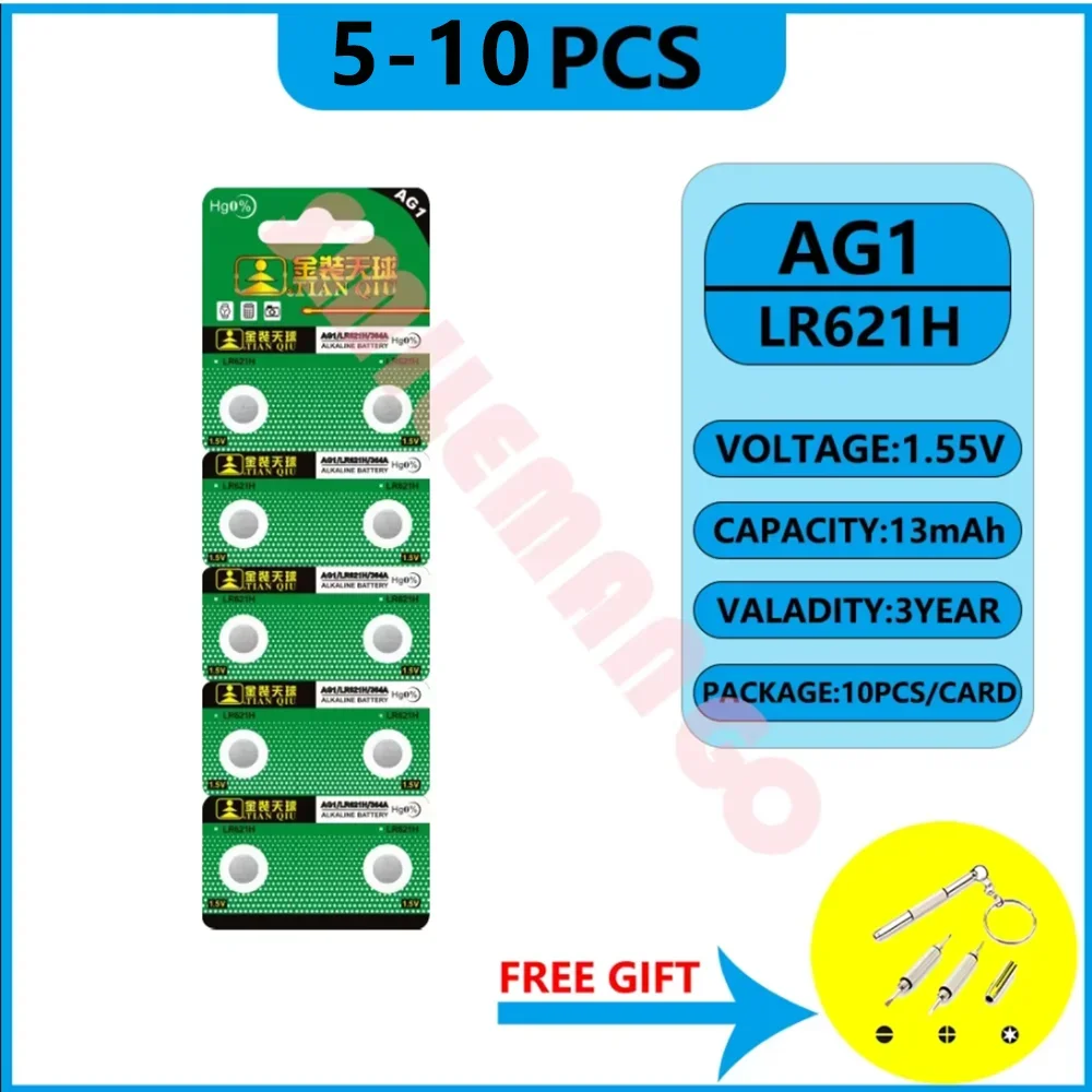 TIANQIU5-10PCS Watch Battery AG1 1.55V 364 SR621SW LR621 621 LR60 CX60 Alkaline Button Coin Cell Batteries Drop Shipping
