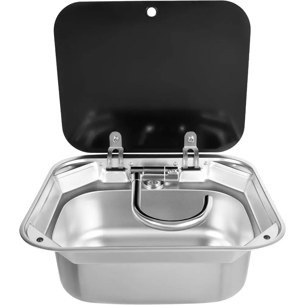 

Кухонная мойка для автодома с краном для холодной и горячей воды, из нержавеющей стали, с крышкой, для автодомов, караванов, кемперов, лодок, 16.14x14.37x6.3