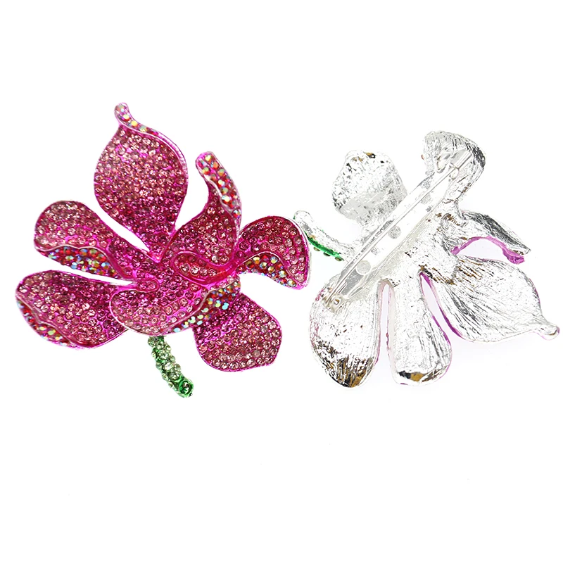 50pcs/lot Gorgeous Orchid Flower Brooch Rhinestone Petal Brooch