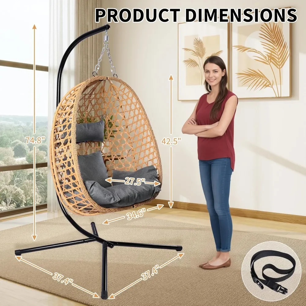 

Egg Chair with Stand, Wicker Hanging Swing – 350 lbs for Bedroom, Balcony & Garden