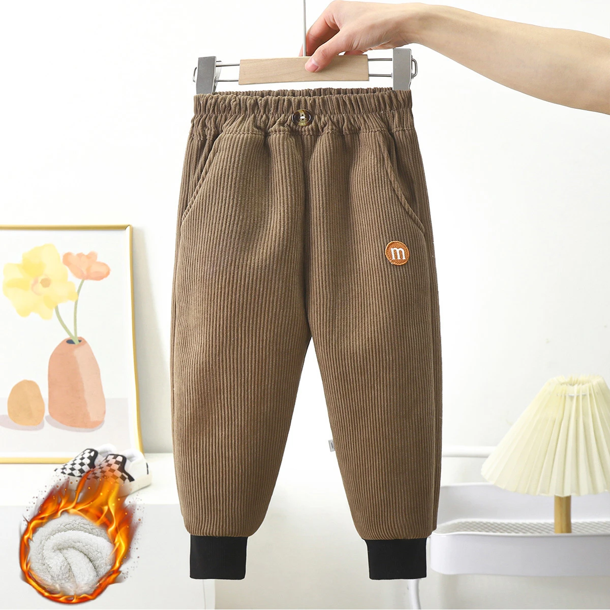 

Winter Kids Fleece Warm Pants Boys Thick Harem Pants Girl Letter Ankle-Length Sporty Sweatpants Children Casual Clothes