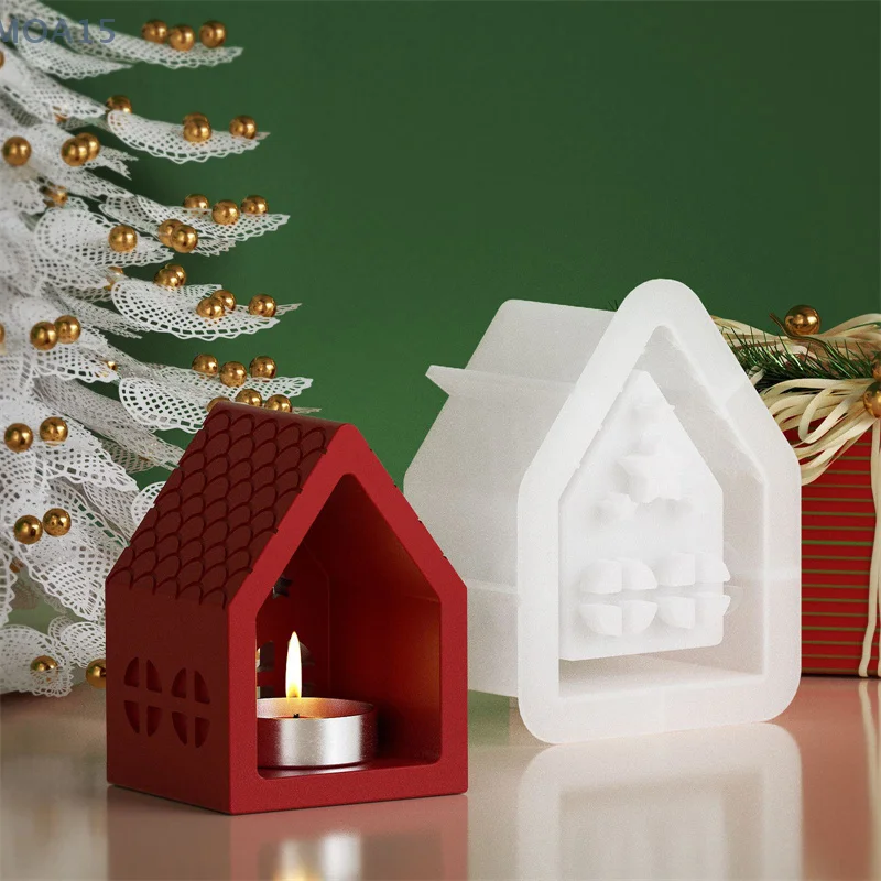 DIY Small House Candle Holder Silicone Mold Candle Base Gypsum Ornament Resin Epoxy Mold Home Crafts Decoration Storage Tools