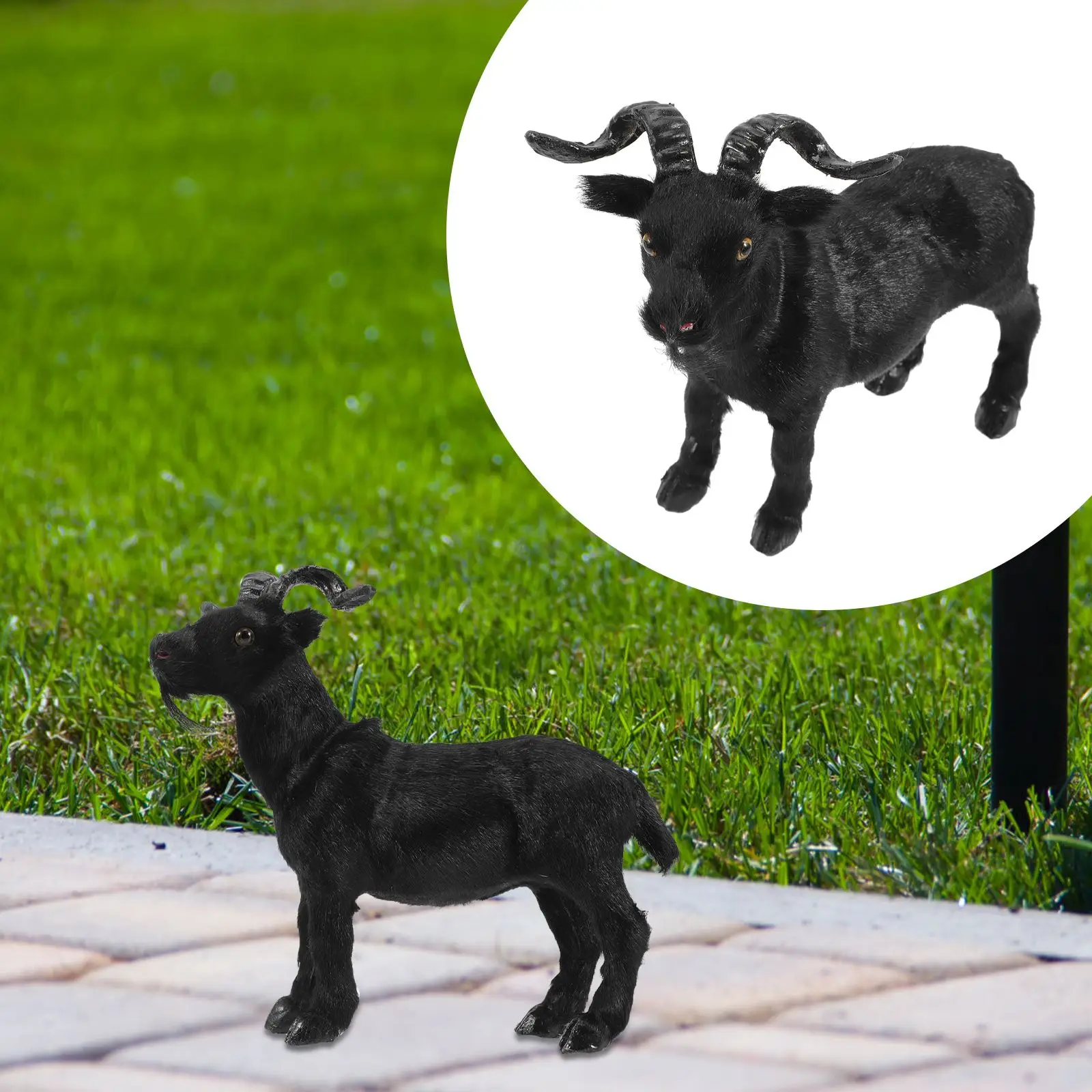 Black Goat Figure Baphomet Statue Fur Goat Figurines Mini Goat Model Halloween Realistic Satanic Rites Evil Demonic Sculpture