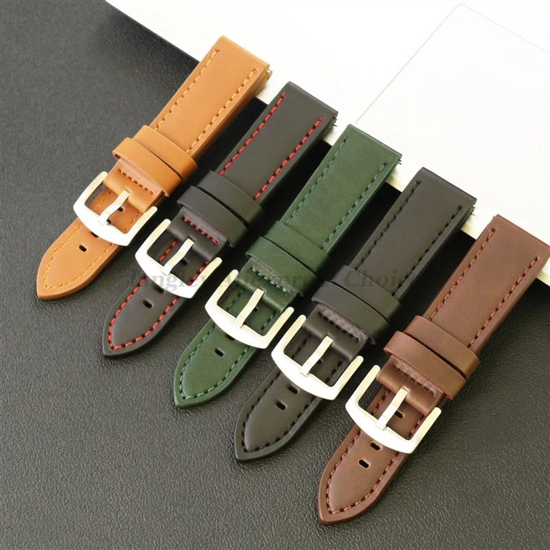 Retro Calfskin Leather Watchbands 18mm 20mm 22mm 24mm Smartwatch Strap for Seiko for Omega Belt Dark Brown Watches Accessories