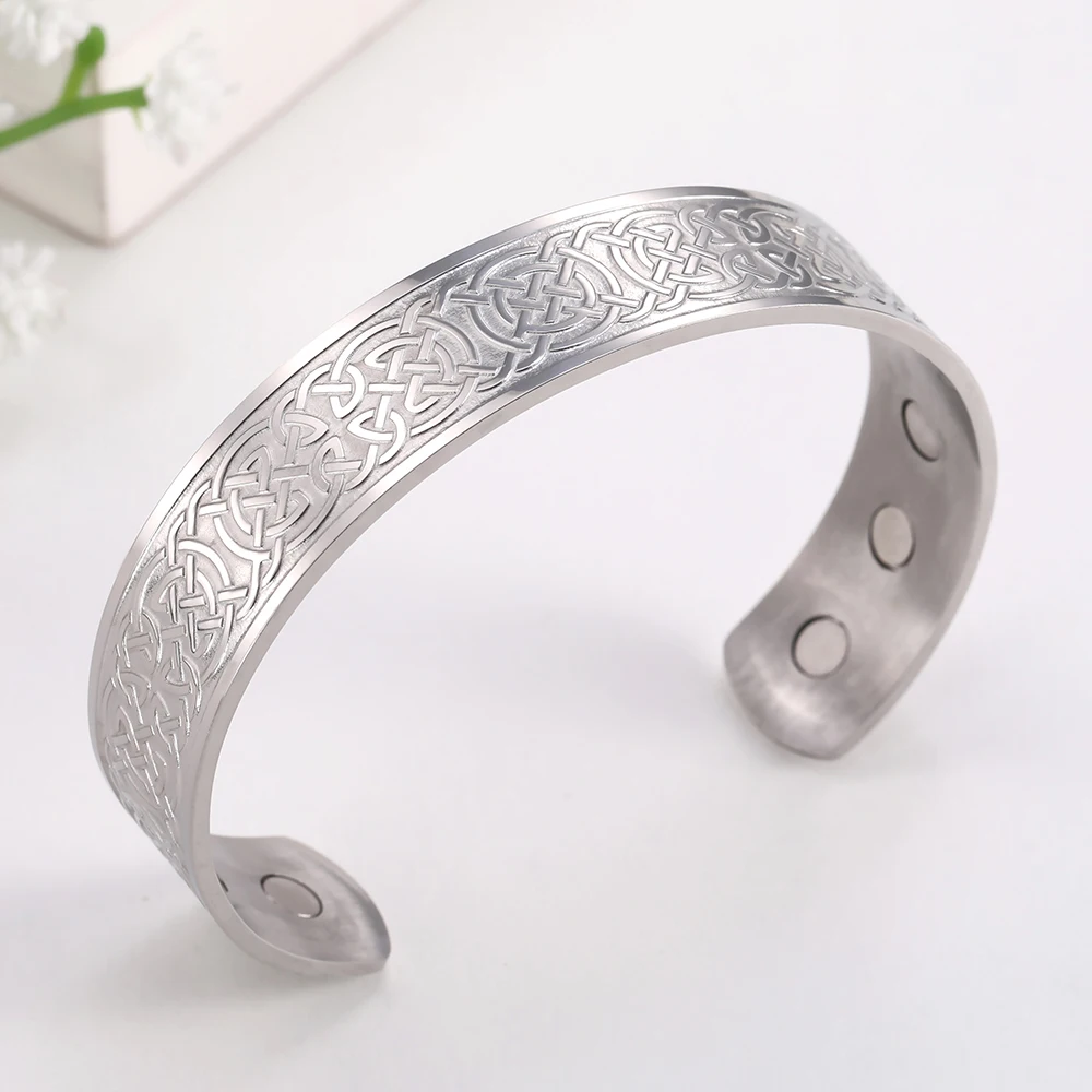 Kkjoy Armreifen für Frauen Männer Silber Farbe Edelstahl Liebe Vogel Knoten Triquetra Öffnung Armband Vintage Mode accessoires – Detail 7