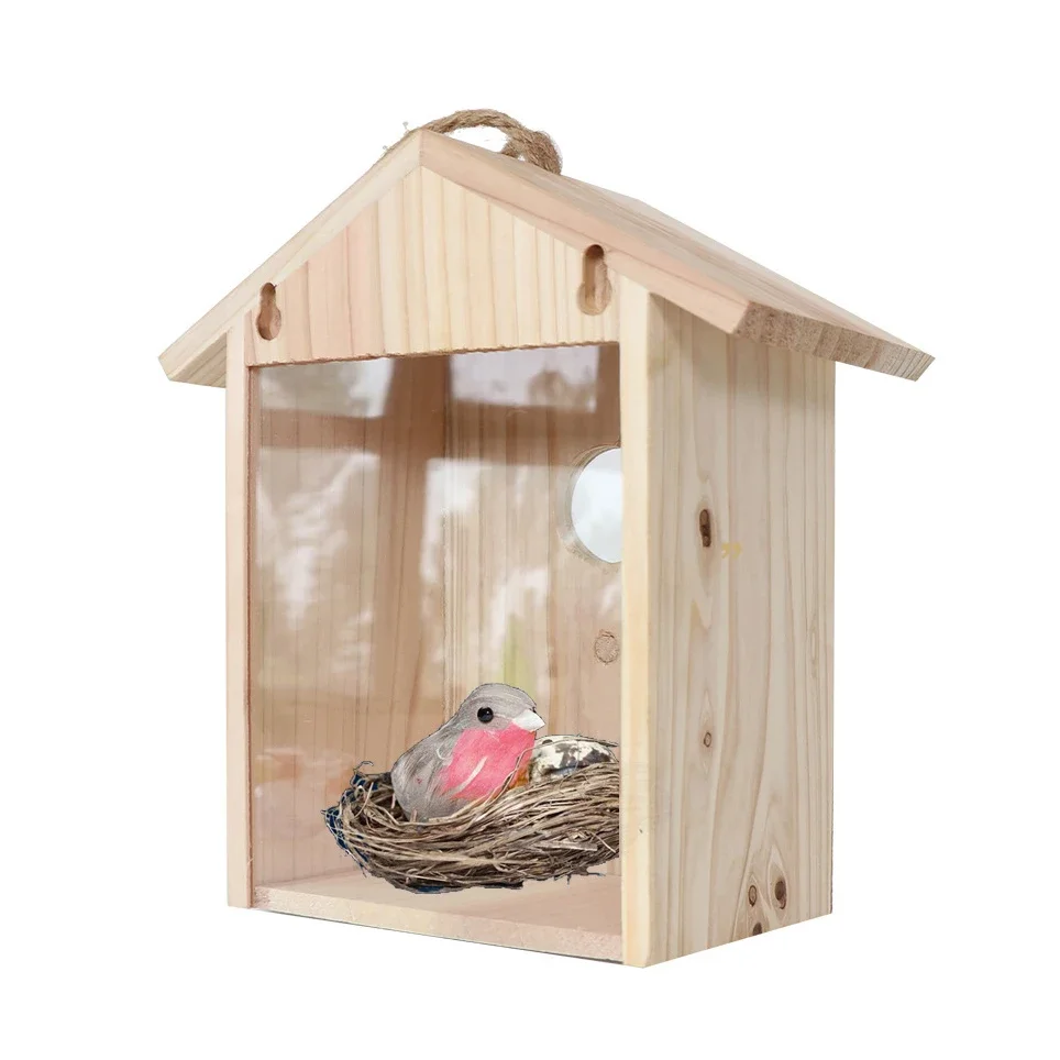 Wooden Bird's Nest Outdoor Bird's Nest Window Bird House With Powerful Suction Cup