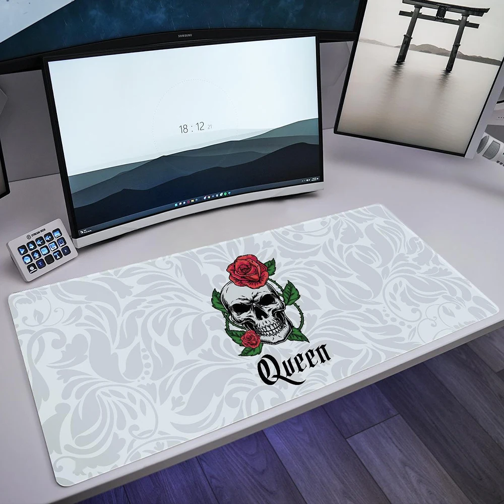

White Skeleton Mousepad - Queen | 900x400/800x300 Mats Stitched Edges Nonslip Rubber Base Machine Washable Speed & Control