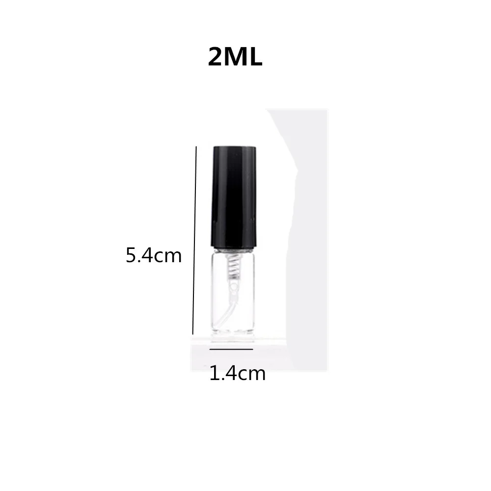 Garrafa de vidro portátil clara Mini Perfume, Cosméticos Vazio Spray Dispenser, Frascos de amostra fina, preto, 2 ml, 3 ml, 5 ml, 10ml, 1Pc