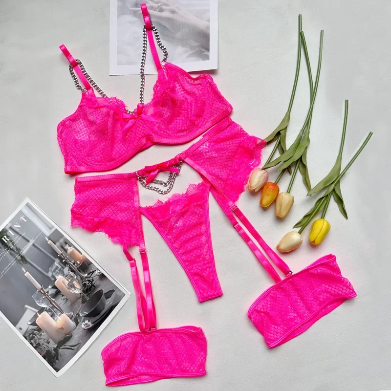 Lingerie Ondergoed Bh Sets Kanten Kousenband Lingerie Vrouwen Intimi 2024 Beugelbeha En Panty Strings Dames Ondergoed Set