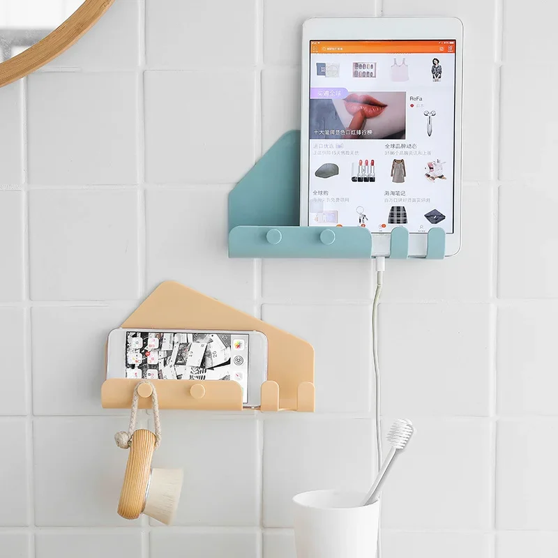 

Wall Mounted Charging Bracket Stand Holder for Mobile Cell Phone Tablet Adhesive Support Shelf Bathroom Organizer