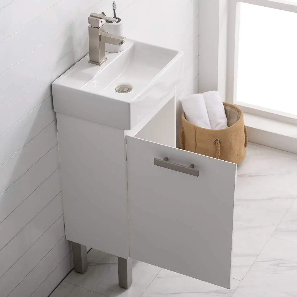 Compact Bathroom Vanity Floating or Freestanding Porcelain Sink Soft Close Cabinet Space Saving Solution Small Toiletry Area