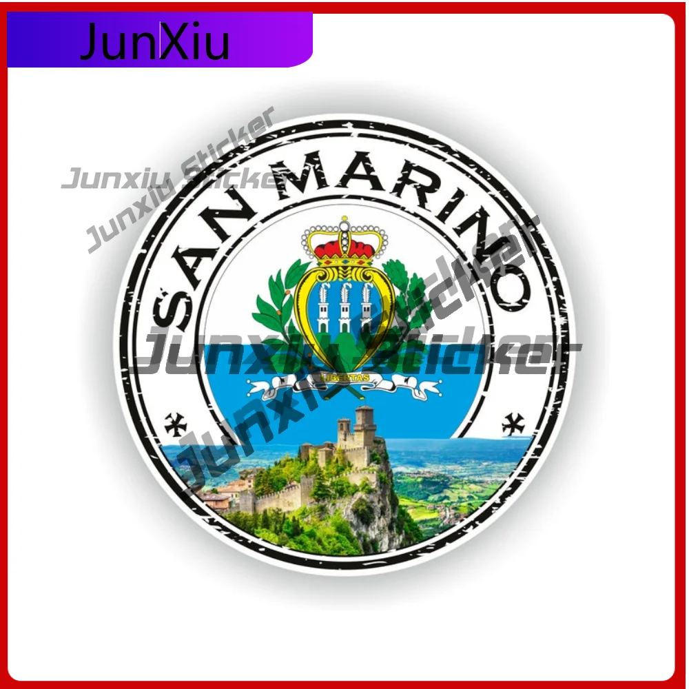 

San Marino Seal Sticker Round Flag Featuring National Emblem Decals Fade Resistant Designed For Car Body Camper For