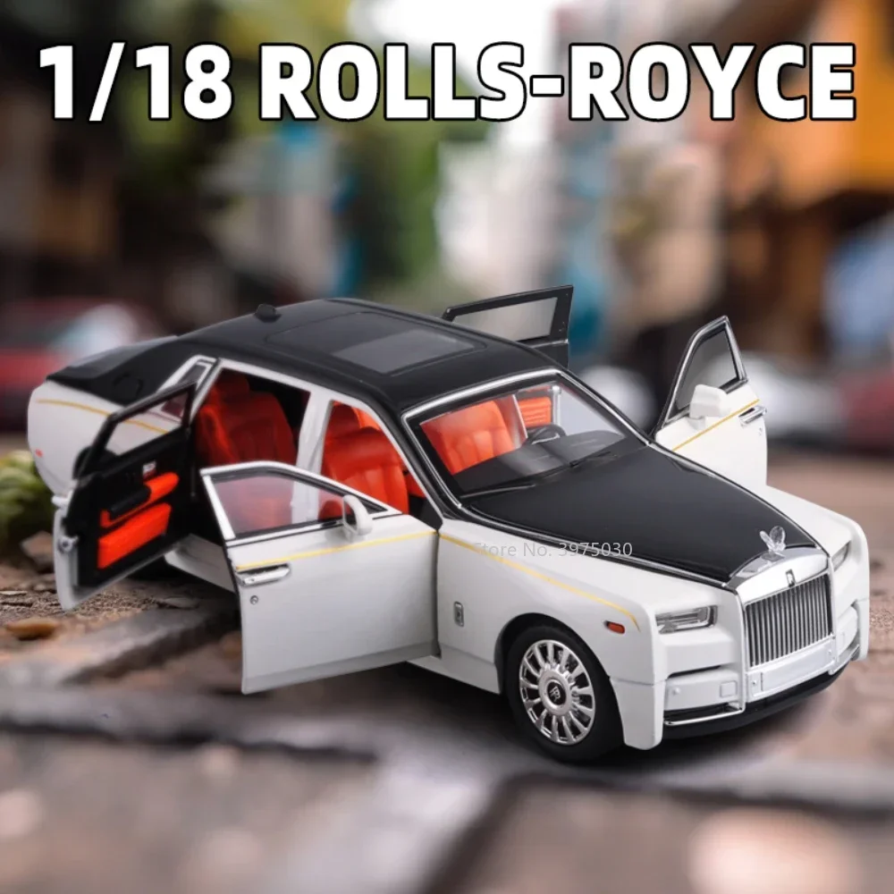 Rolls Royce Phantom Alloy Car Model, Metal Diecasts Veículos, Luz de Som Simulada, Presentes para Crianças, 1:18