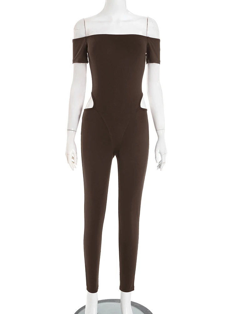 Kombinezon Sisterlinda w stylu hipster, damski, z dekoltem typu slash neck, bez talii, seksowny, klasyczny, elastyczny, obcisły, streetwearowy, na nocną imprezę, do klubu.