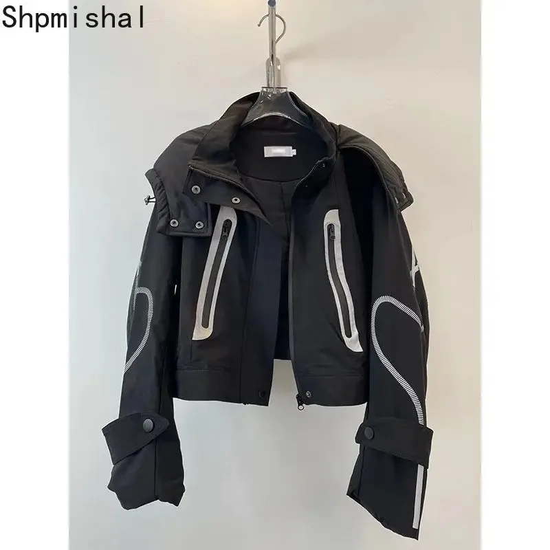 

Shpmishal Korean Fashion Autumn Design Feel Loose Fit Jacket Slim Hooded Long Sleeve Parks Short Coat Coat Women Winter Jacket