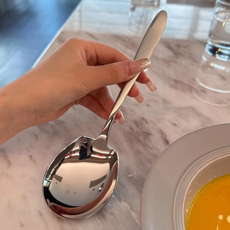 1/5PCS Dikker Keuken Diner Schotel Soep Rijst Westers Restaurant Bar Openbare Lepel Grote Rvs Ronde kop Buffet Serveren