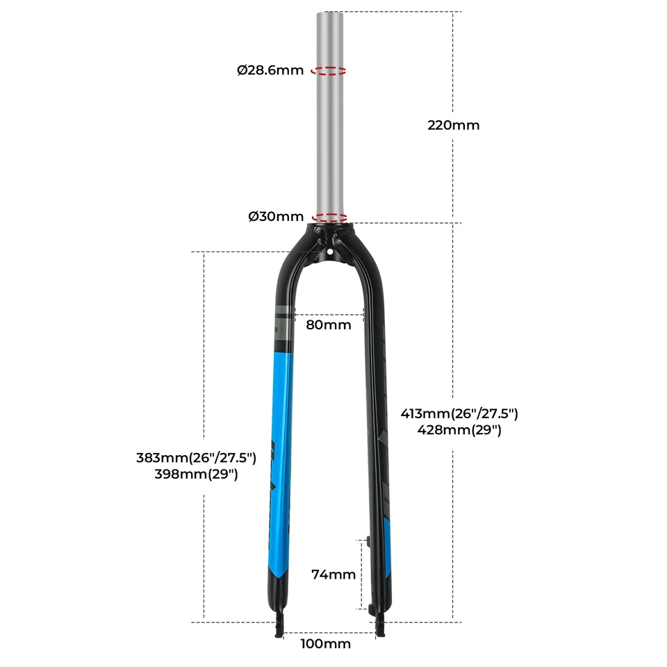 リジッドアルミマウンテンバイクフォーク 26/27.5/29インチ 28.6mm