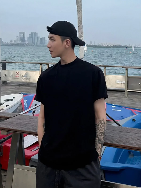 Ice Silk Cool Feeling ort Sve T-irt Men's Fitn Sportswear oulder Level American Sle round Ne Loose Fit T-irt