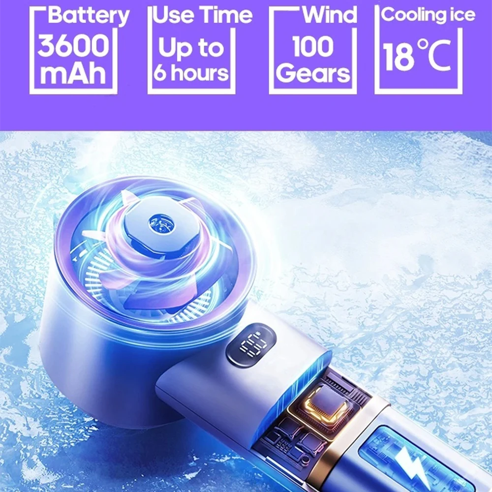 Portable Handheld Turbo Fan 100 Wind Speeds Adjustable Mini Personal Fan 3600mAh Battery Operated Electric Hand Fan Fast Cooling