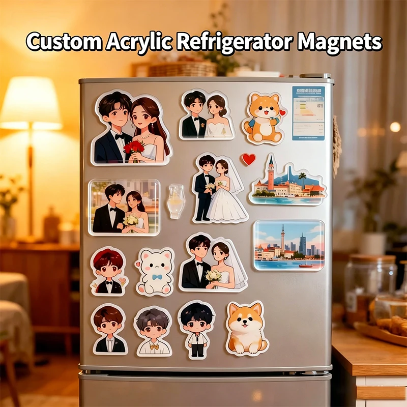 Aimants de réfrigérateur personnalisés en acrylique avec photo, souvenirs, décoration intérieure, logo photo DIY, autocollants aimantés pour réfrigérateur et objets commémoratifs