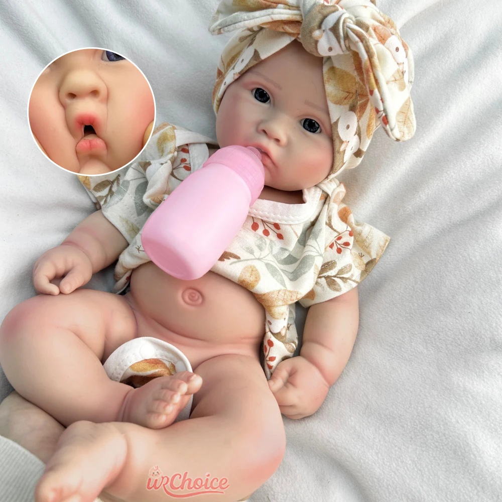 

18Inch Chubby Full Solid Soft Silicone Reborn Baby Girl with Open Mouth Lifelike Details Doll Exquisite Texture for Kids Toy