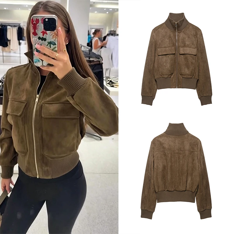 Guobioziy Women's Suede Aviator Jacket 2026 Spring-Autumn Edition Euro-American Daily Casual Fashion Trend Classic VintageStreet