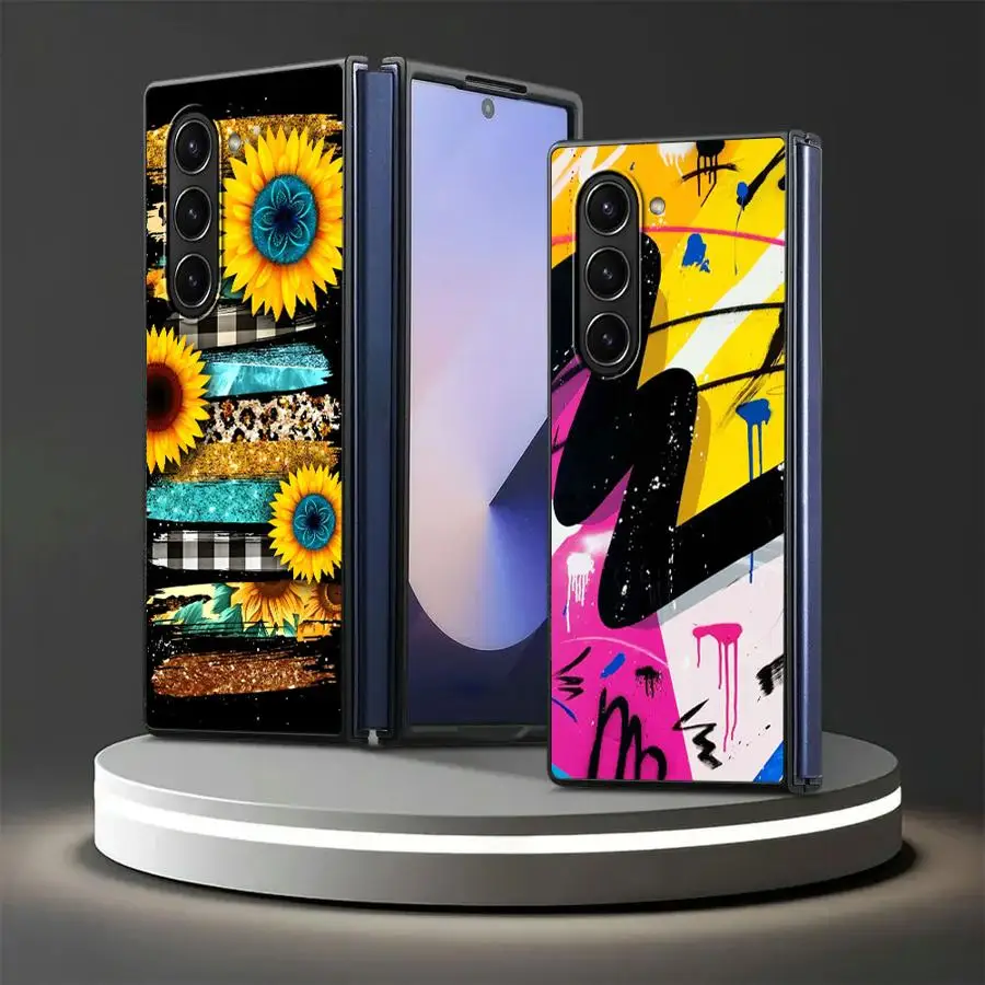 ม้าลายลายดอกทานตะวันกลับกรณีปกโทรศัพท์สําหรับS Amsung G Alaxy Z Fold3 Zพับ5 Zพับ7 6 5 4 3 Zพับ6 Zพับ4 Zพับ7