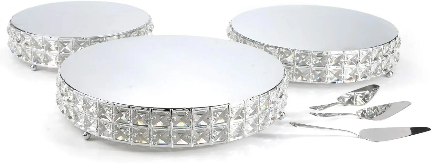 

3-Pack Silver Cake Stands with Spatula, 10" 12" 13.5", for Wedding Birthday Party Dessert Display