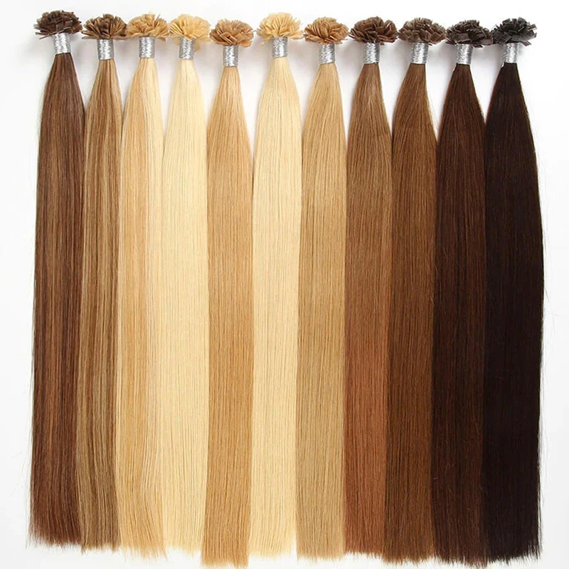 Flat Tip Hair Extensions  Natural Real Human Hair Extensions 50pcs/ Set Brown Blonde Color 18-30inches Straight  Keratin Capsule