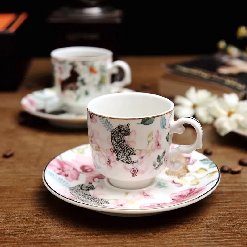

Demitasse Arabian Ceramic Coffee Cup and Saucer Set - Jungle Beast Mini Espresso Cups Affordable Light Luxury