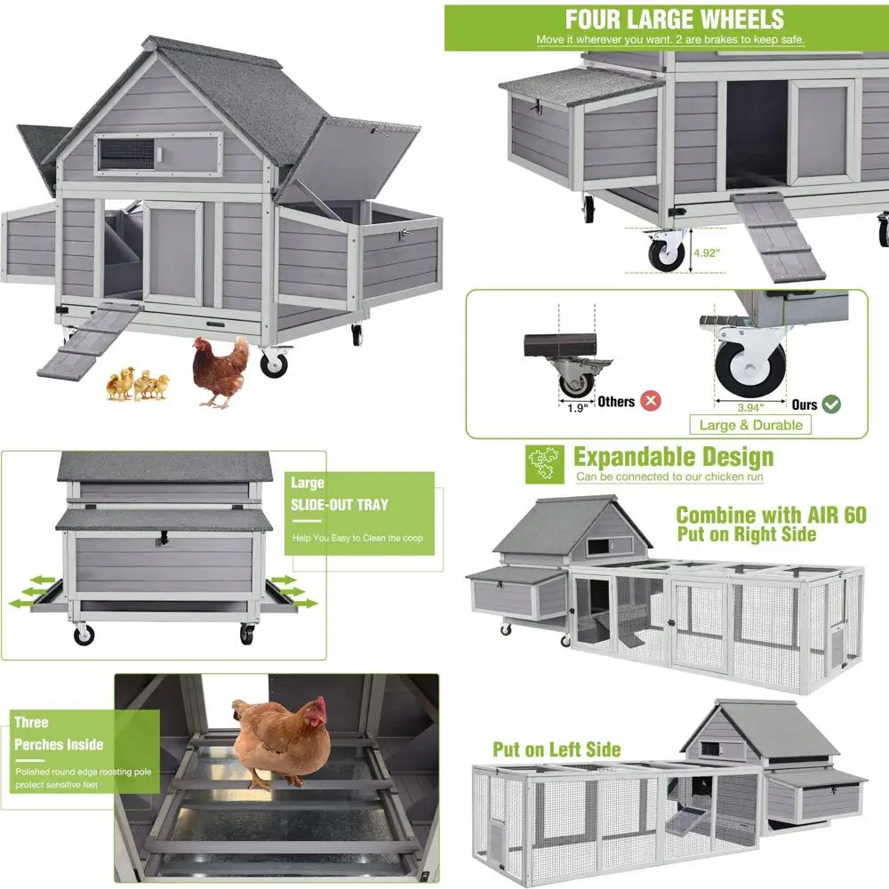 

Movable Large Wooden Duck Cage with Two Nesting Boxes for Outdoor Use - GUTINNEEN Chicken Coop for Rabbits and Hens