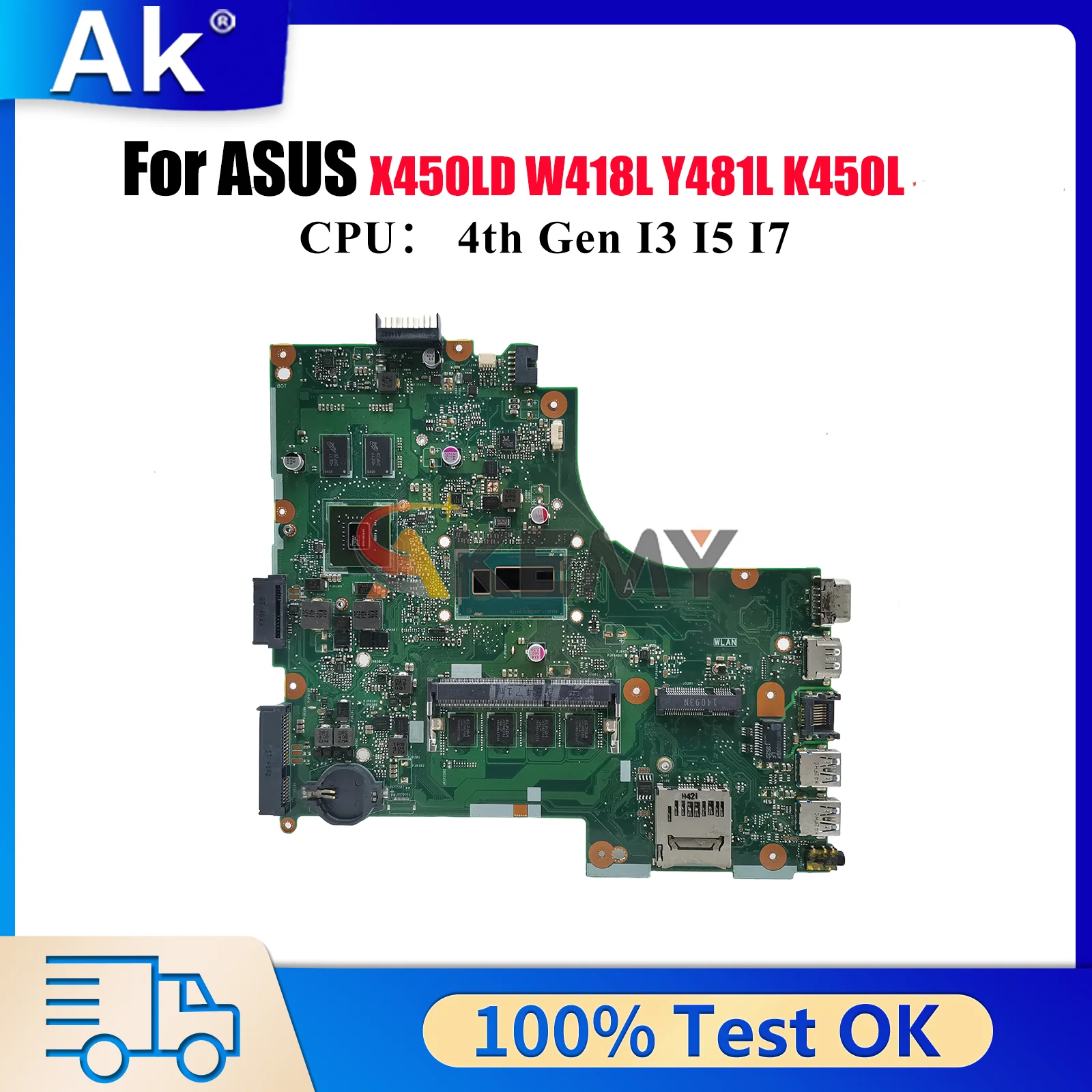 

X450LD Laptop Motherboard For ASUS R409L X450LN X450LC X450LB VM480L R412L X450LD W418L Y481L X450L K450L Mainboard I3 I5 I7 CPU