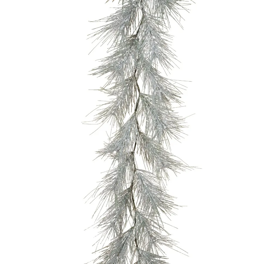 Elegante guirnalda de pino decorada en plata para decoración del hogar navideña, perfecta para manteles, puertas y escaleras, añade un festivo