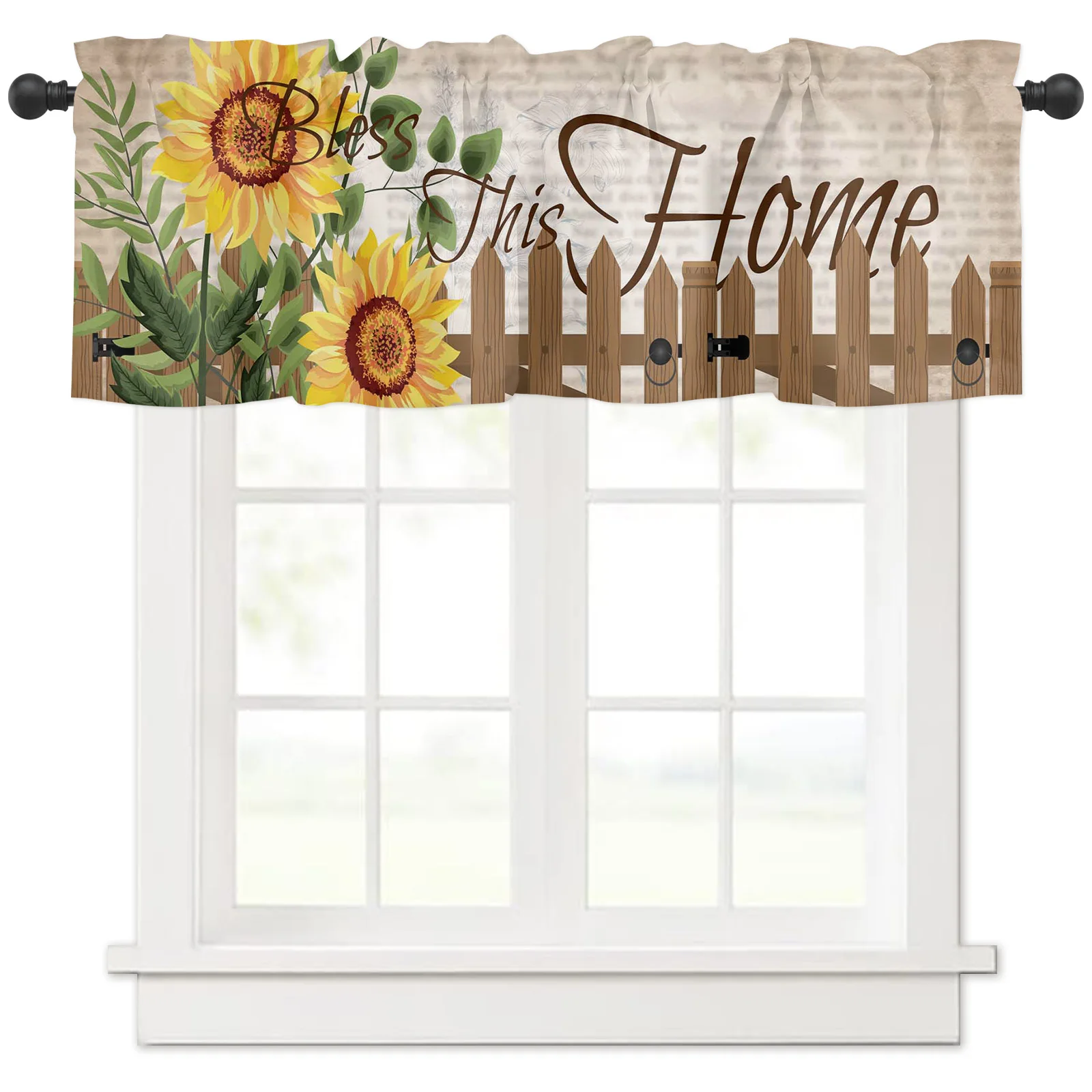 

ZEDLIYU Valances for Windows Kitchen Living Room Small Window Valance Sunflowers Blessing This Home 1 Panel, 54 x 18 Inch