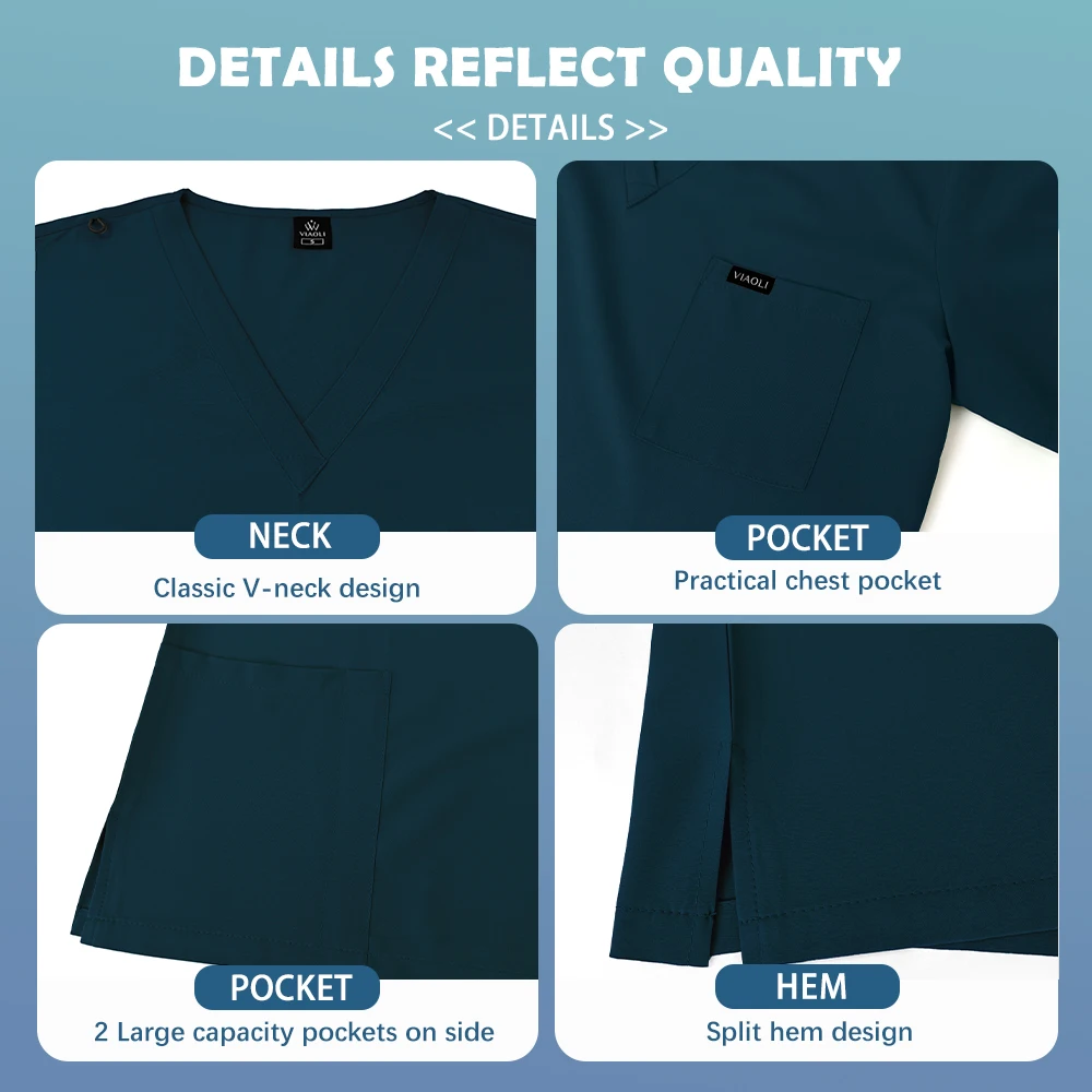 Professional Clinical Workwear Classic V-neck Scrub Set Men Women Medical Surgical Uniform Dentist Top Pants Nursing Accessories