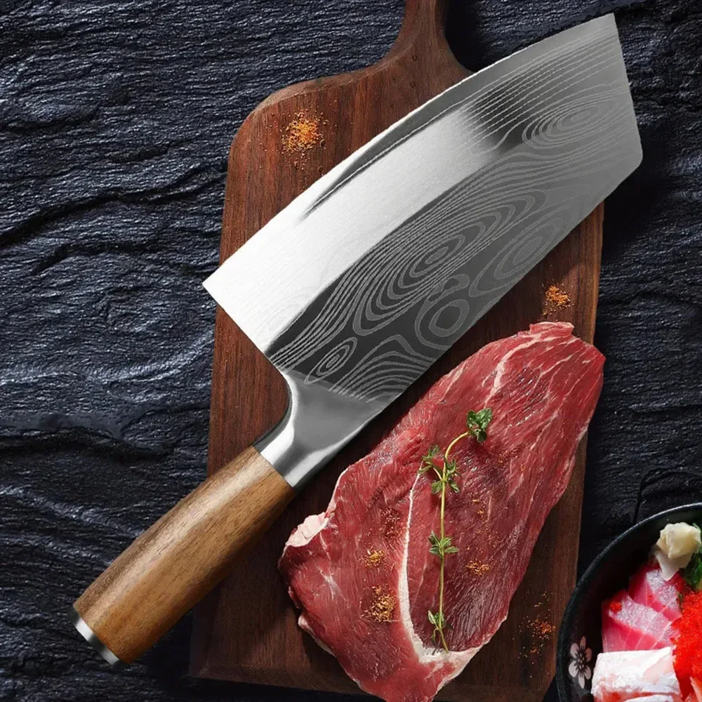 8 Inch 5Cr15 Stainless Steel Cutter Razor Sharp Slicer Butcher Knife Roeswood Handle Meat Chopping Knife Kitchen Accessories