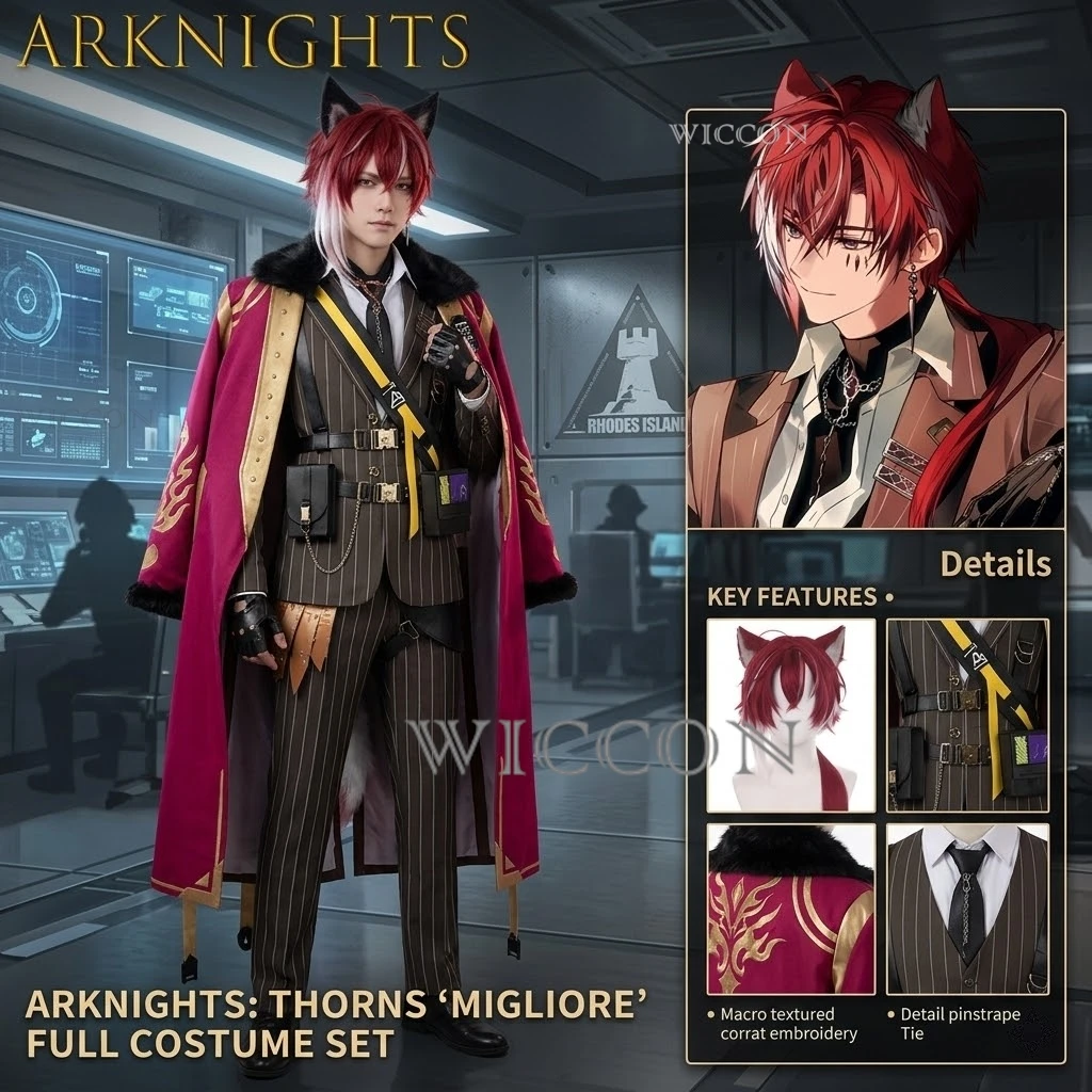 

Костюм для косплея Arknights Bellone, полный комплект, мужской, в стиле аниме-игры, включая куртку, брюки, пояс, аксессуары, на Хэллоуин