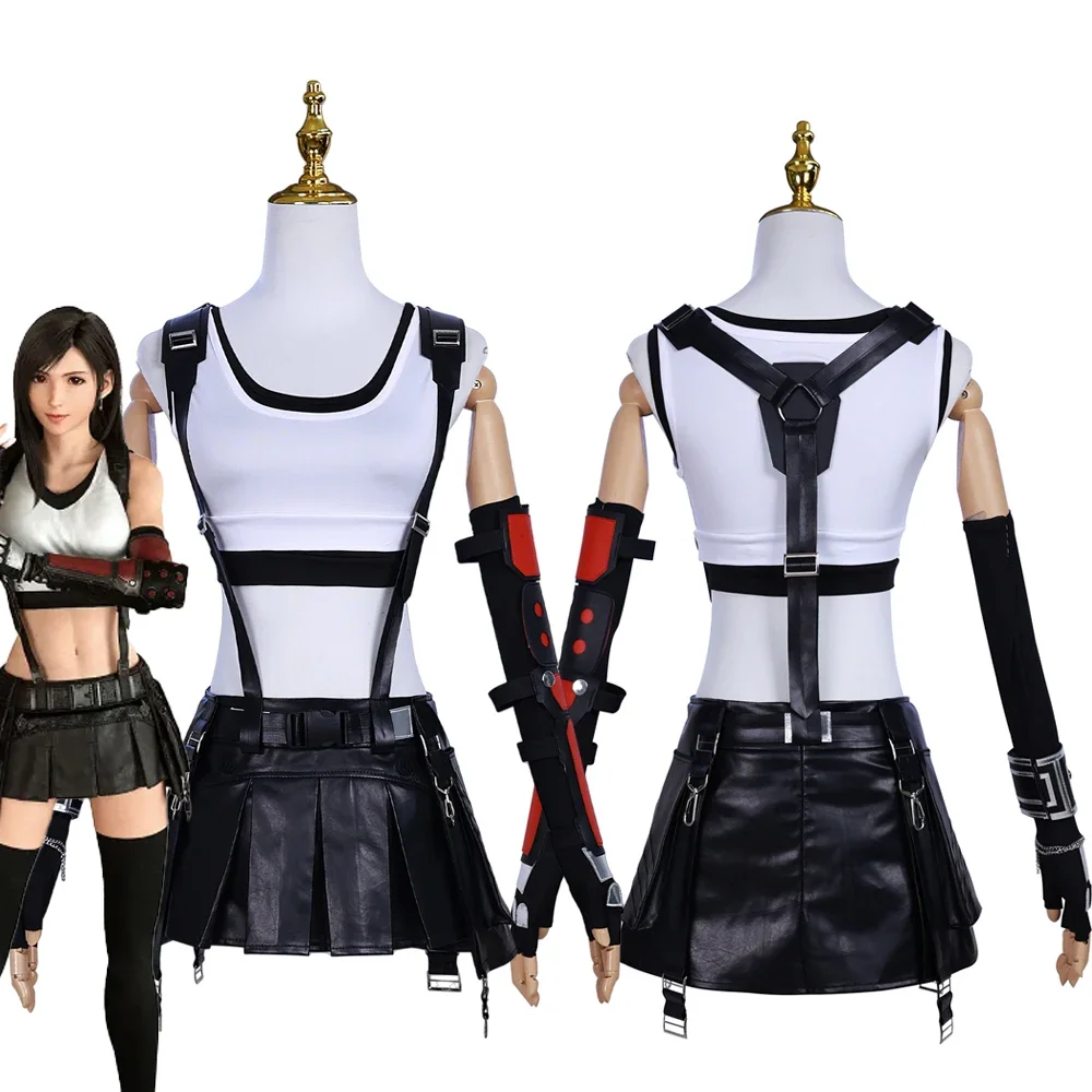 

Игра финальная фантазия VII Tifa Lockhart Косплей Костюм для взрослых женщин Топ Юбка аксессуары комплект униформа одежда на Хэллоуин