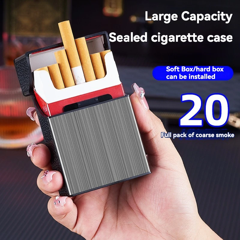 Portable Cigarette Case Metal Smoking Cigarette Box 20pcs Capacity Tobacco Holder Cigarettes Pack Cover Storage Box Men's Gadget