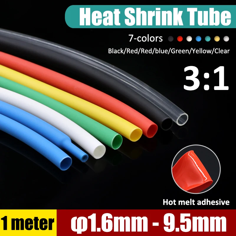 

1M Dia 1.6/2.4/3.2/4/4.8/6.4/7.9/9.5mm Heat Shrink Tube 3:1 Polyolefin Thermal Cable Sleeve Insulated Cable Wire Heatshrink Tube