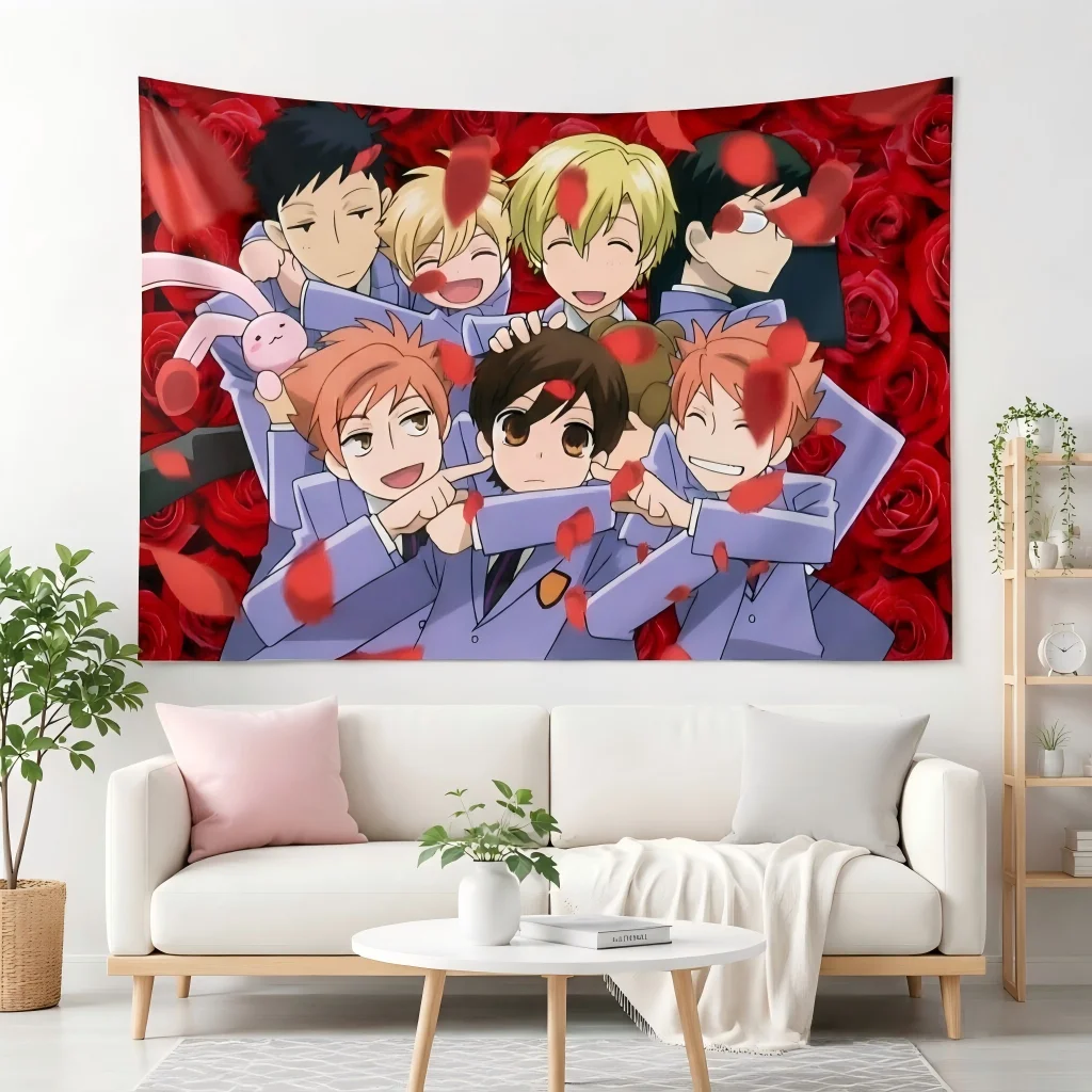 Full Characters Red Rose Petals Background Anime Wall Hanging Romantic Kawaii Manga Print Polyester Dorm Bedroom Background