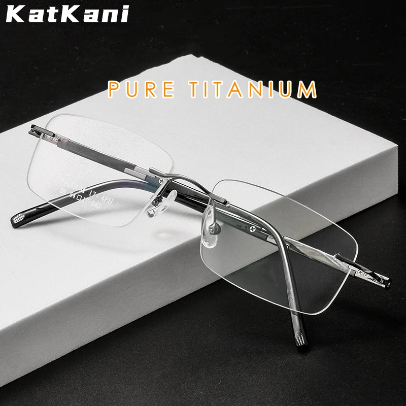 

KatKani Ultra-light Business Retro High-quality Pure Titanium Eyewear Women Optical Prescription Rimless Glasses Frame Men Z9WK