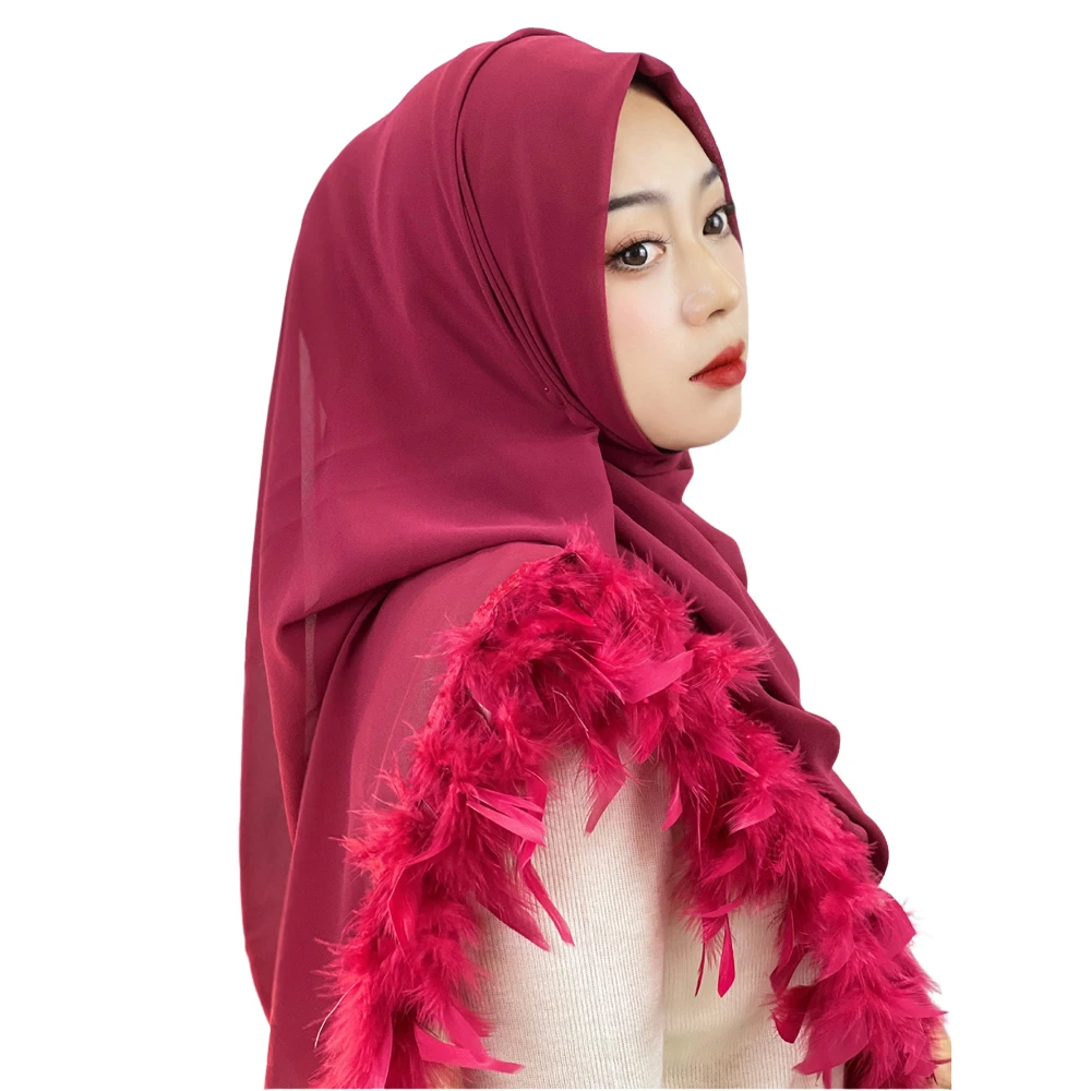 Muslim Solid Color Feather Wrap Head Turban Chiffon Soft Ladies Shawl Robe Dress Turban Ladies Robe Shawl Turban Instant Arabic