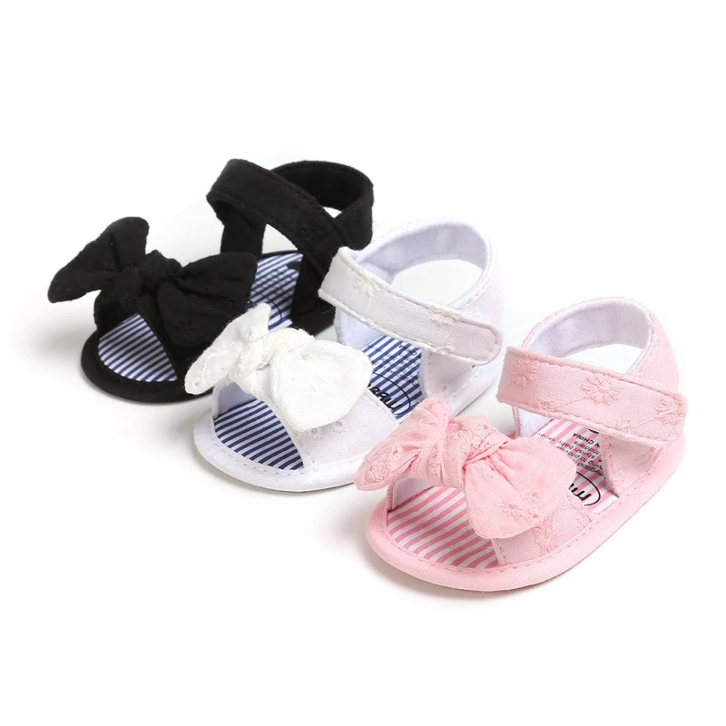 Zapatos de verano con nudo de mariposa para niñas, sandalias antideslizantes transpirables con lazo, suela suave para primeros pasos, 0 a 18 meses