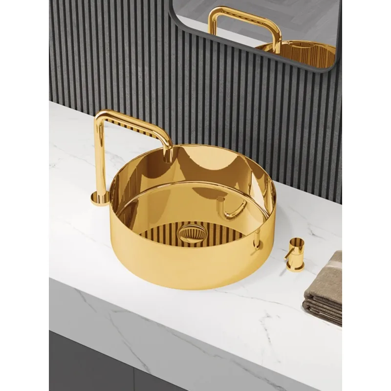 Glossy stainless steel countertop basin, gold rose gold wash basin, washbasin