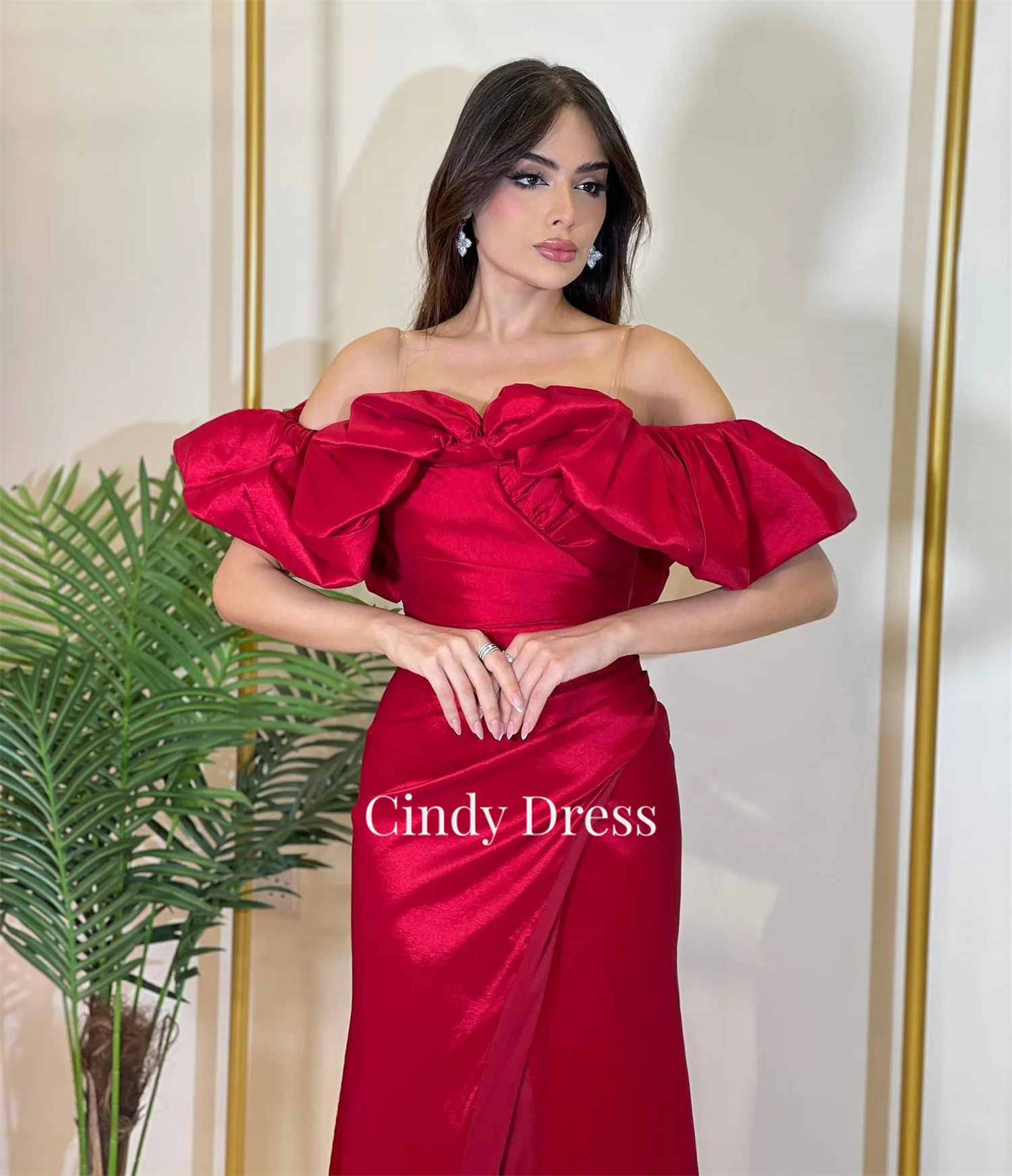 Cindy Off the Shoulders Women Evening Dress Party Elegant Luxury Celebrity Red Sharonsaid Satin Guest Wedding Dresses Gala 2024