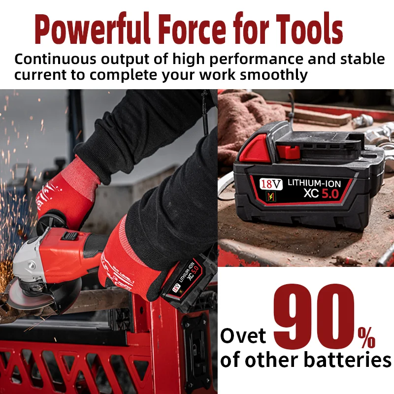 

High Energy Efficiency For Milwaukee M18 18V Battery For Milwaukee M18B5 XC Li-ion battery 48-11-1815 2604-20 48-11-1850+charger